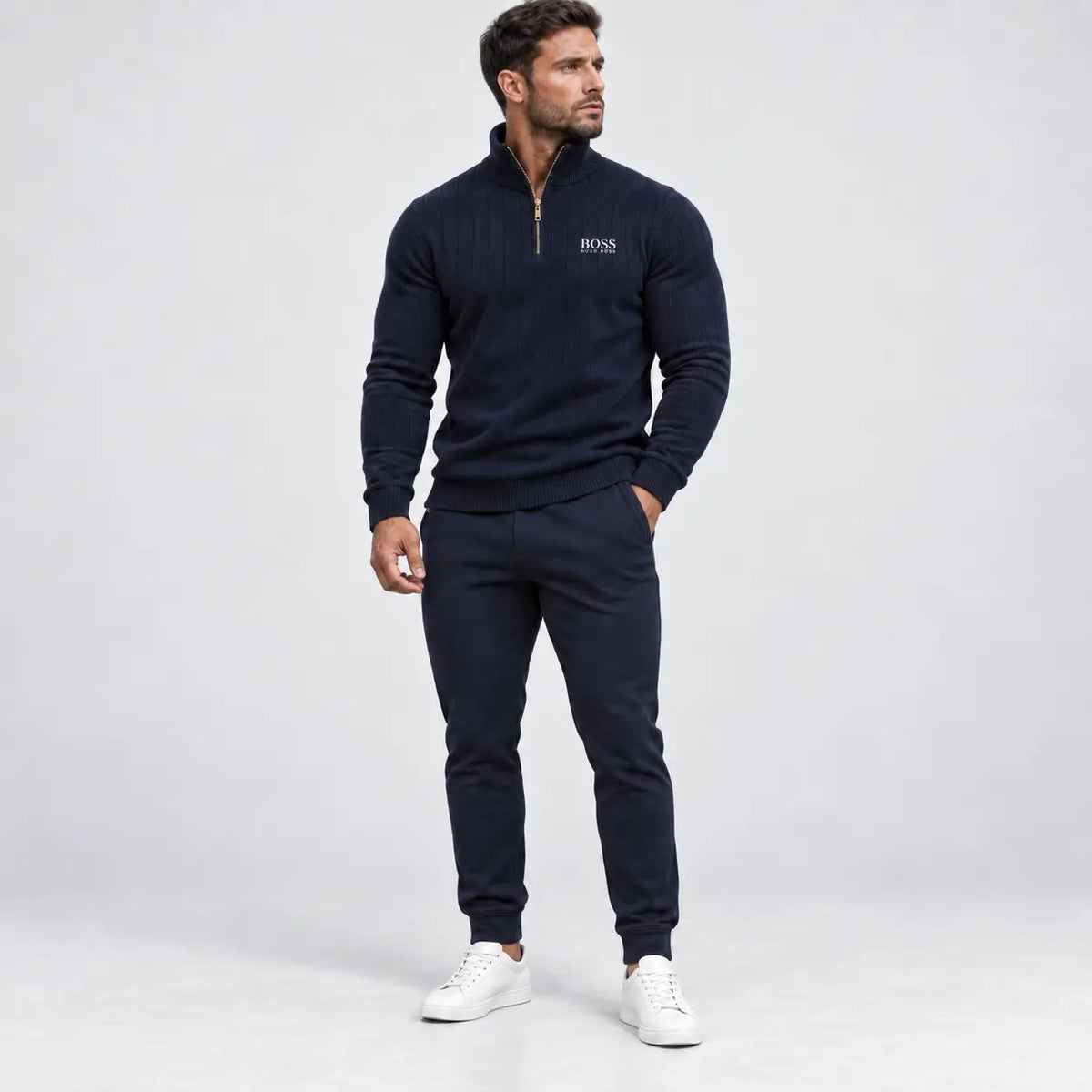 PREMIUM Ribbed Quarter-Zip Sweater