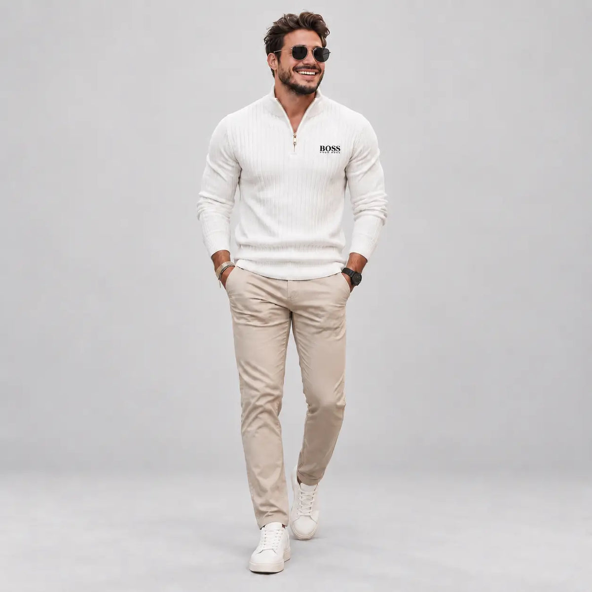 PREMIUM Ribbed Quarter-Zip Sweater
