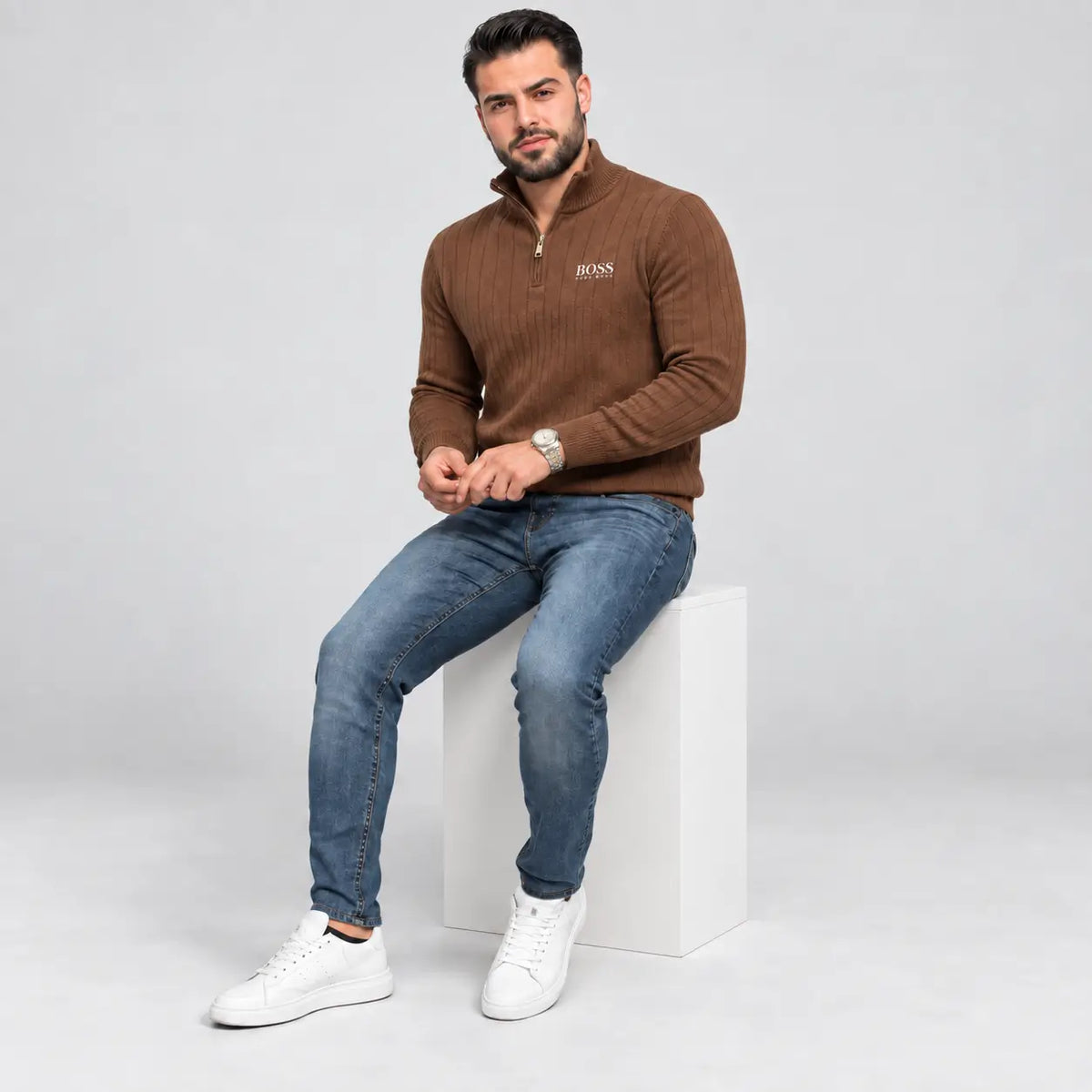 PREMIUM Ribbed Quarter-Zip Sweater